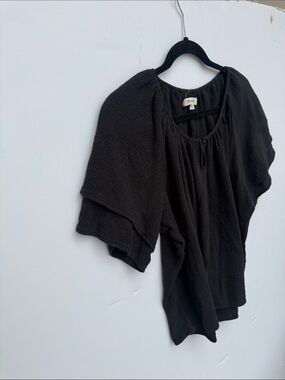 Madewell Black Textured Peasant Top